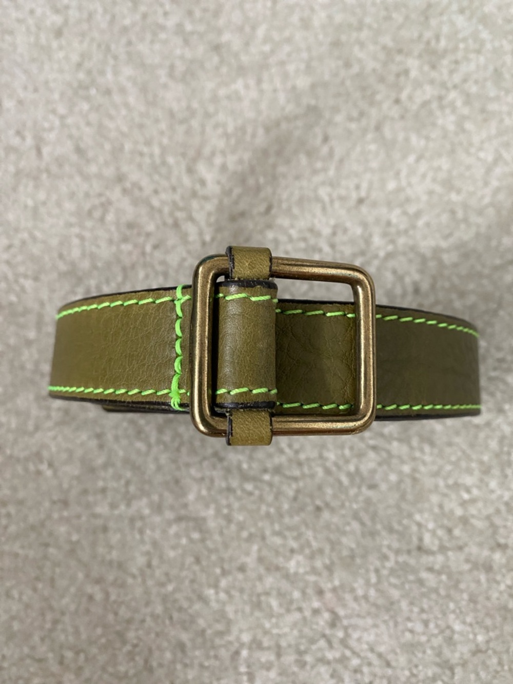 J. Crew Olive Green Leather Belt with Contrast Stitching. Size S/M.